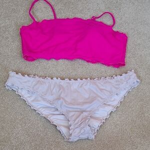 Pink and White Ruffled Bikini Set